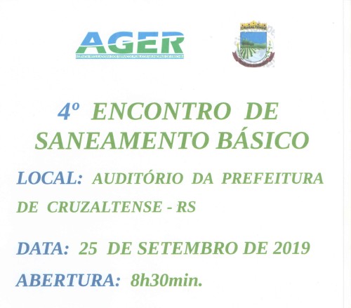 AGER CONVIDA A COMUNIDADE REGIONAL PARA SEU 4° ENCONTRO DE SANEAMENTO BÁSICO